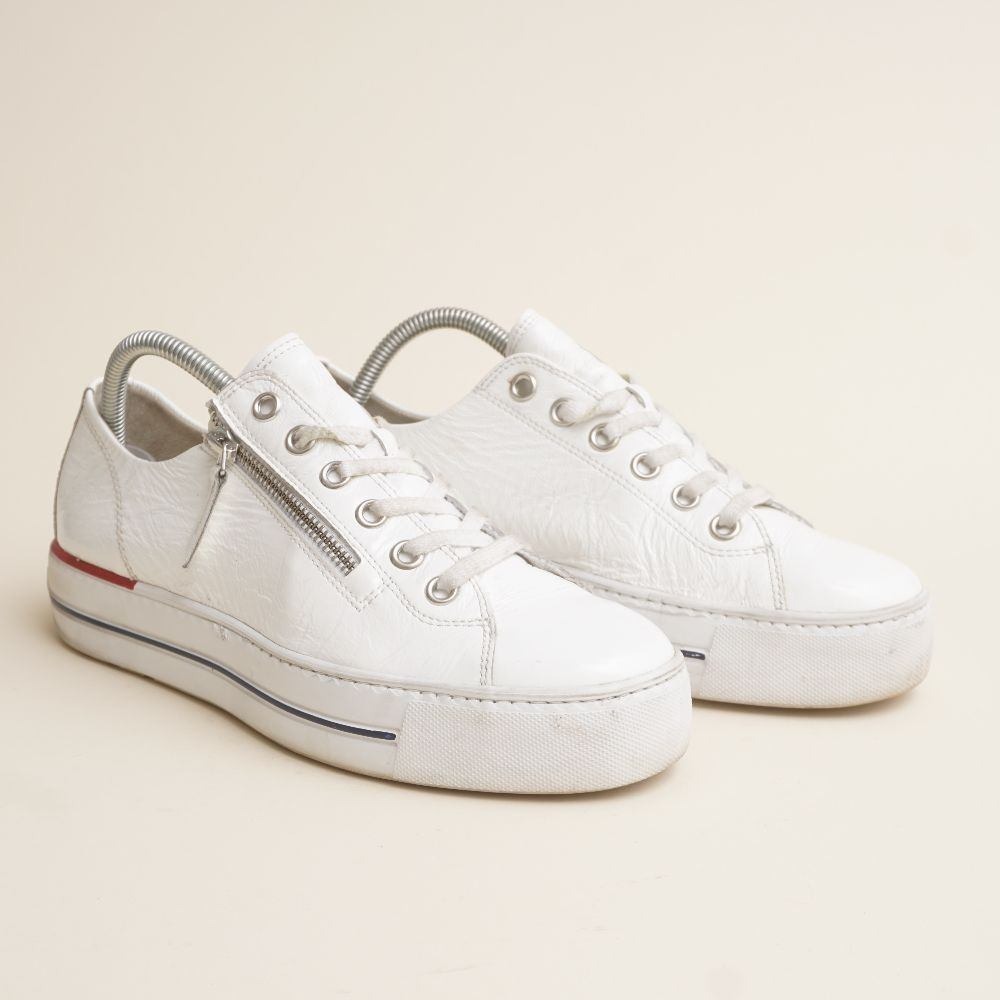 Paul Green White Leather Sneakers with Red and Blue Accent - Picture 4 of 9